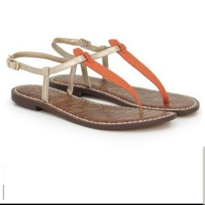 Sam Edelman Orange Linen and Gold Thong Sa…